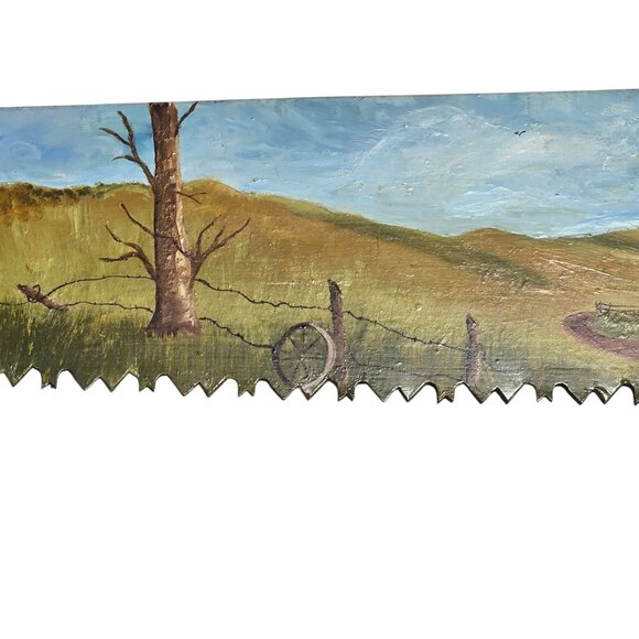 Antique Hand Saw Folk Art Rustic Countryside Scene Hand Painted Wall Decor - Picture 14 of 16